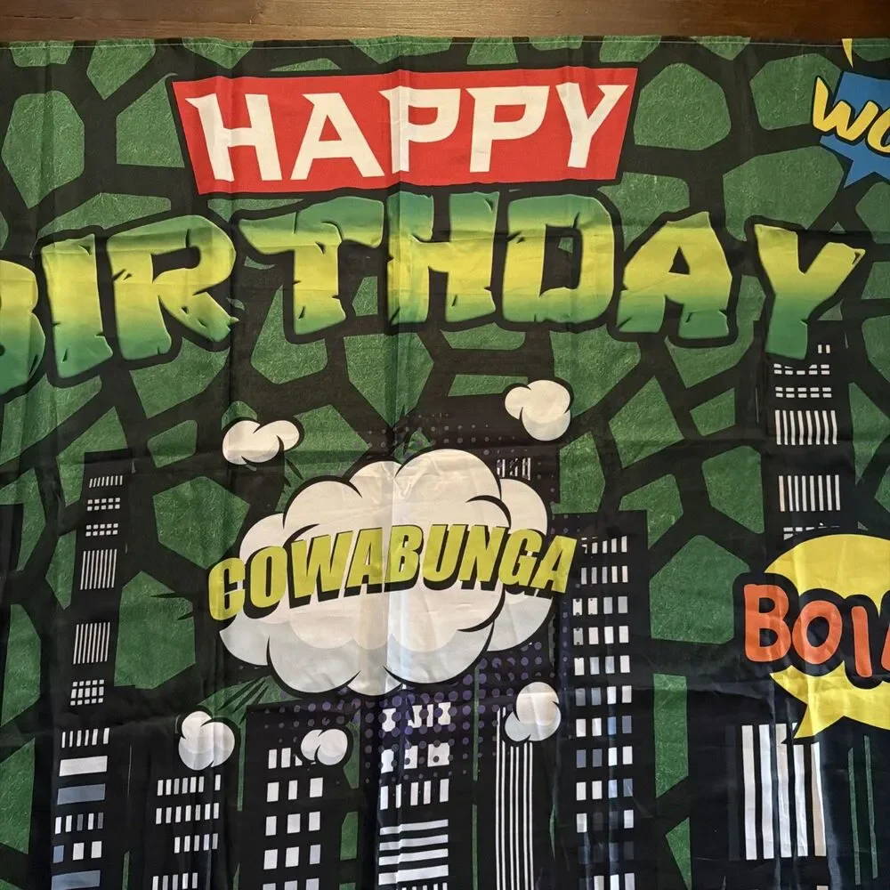 Turtles Theme Happy Birthday 3x5 Ft. Banner Cartoon 44 x 70